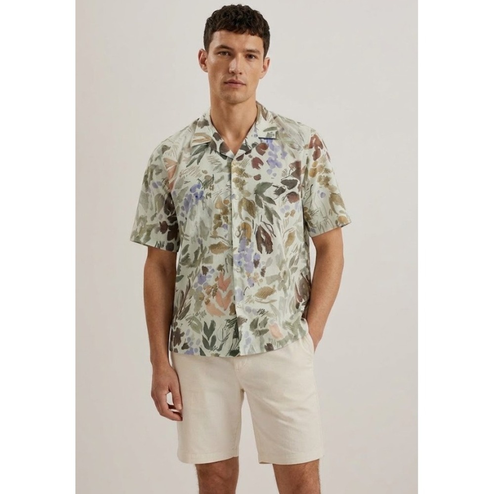 Ted Baker Relaxed Fit Shirt 4/Large US Abstract Floral Linen Blend Vacation